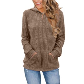 Bosmeer Hoodies for Women Long Sleeve Lightweight Sweatshirt Business Casual Fall Sweaters for Women 2024 Khaki Small