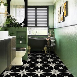 RomDeco Peel and Stick Floor Tile： 20 Pcs floor tile stick Waterproof, 11.81 In *11.81 In Vinyl Flooring Black, Peel and Stick Flooring for Bathroom, Kitchen and Bedroom, Easy to Install Self-adhesive