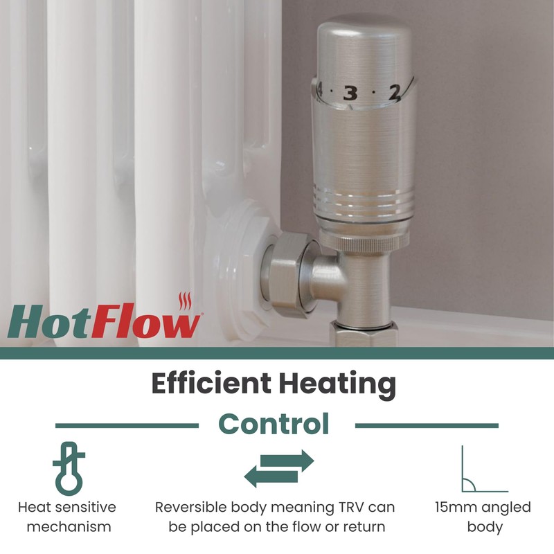 Hot Flow Satin Nickel Angled Modern TRV Thermostatic Radiator Valve