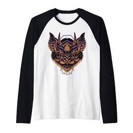 Hannya Bat American Traditional Tattoo Flash Japanese Edgy Raglan Baseball Tee