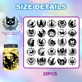 GLOBLELAND 25Pcs Cat Moon Silhouette Mason Jar Decals Stickers Flower Leaves Butterfly Animal Plastic Silhouette Wall Decals Stickers Adhesive Lantern Jar Stickers Window Lamp Glass Art Home Decor