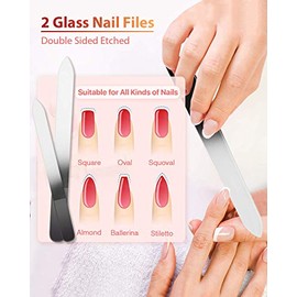 Glass Nail File and Nail Shiner, 4PC Crystal Nail File and Nano Glass Nail Buffer, Premium Set with Case, Professional Manicure Tool Fingernail Czech 
