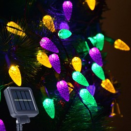 Solar Christmas Lights Outdoor C6 Strawberry String Lights, LED Christmas Fairy Lights 100 LEDs Solar Operated Rechargeable Garden Lights for Christmas Tree, Mardi Gras, Holiday, Arbor, Balcony Decor