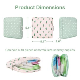 Desing Wish Pack of 2 Sanitary Napkins Bag Period Bag Small Cosmetic Bag for Girls Tampon Storage On the Go Small Bag with Zip Wet Bag Small, Pink Cactus & Green Dot, Pack of 2
