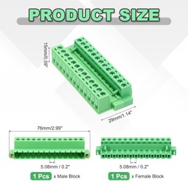 sourcing map 1Set PCB Terminal Block, 300V 10A Male&Female 13 Pin 5.08mm Distance PCB Screw Mount Terminal Block Connector 76 x 15 x 29 mm for Electronic Projects, Green