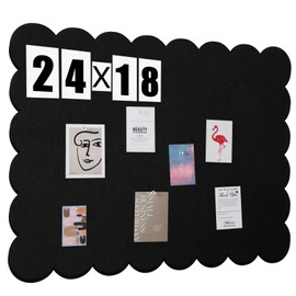 Mooliwe Scalloped Felt Bulletin Board 24 x 18 Inches Foldable Black Pin Cork Board Alternative for Wall, 2' x 1.5' Trifold Picture Vision Self Adhesive Bulletin Decorative