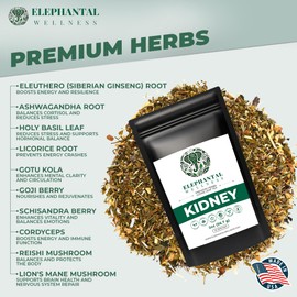 Elephantal Wellness Premium Kidney Herbal Tea | Urinary Tract & Kidney Support with Dandelion, Gravel Root, Goldenrod & Marshmallow | Handmade, Caffeine-Free, Non-GMO Loose Leaf Blend, 2oz, 20 Servings
