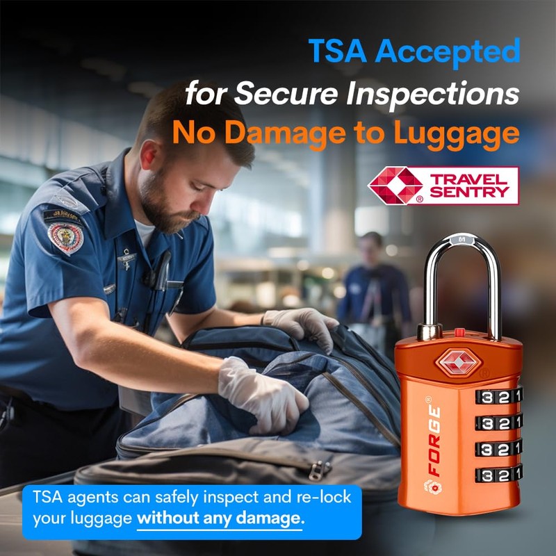Forge 4-Digit Combination Lock, TSA Approved Locks for Luggage, Travel,