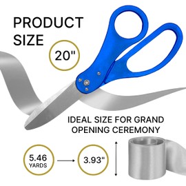 Big Grand Opening Kit - Giant 20 Inch Blue Ribbon Cutting Scissors Ceremonial Silver Satin Ribbon for Special Events Business Openings and Grand Opening Ceremonies
