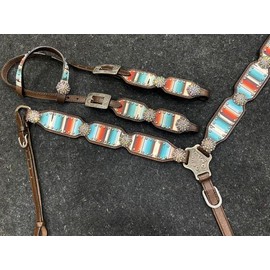 Showman Southwest Serape Print Single Ear Leather Headstall & Breast Collar Set