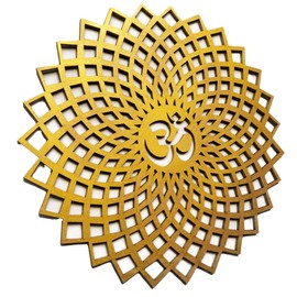 My Dream Carts 15x15cm Golden Om Round Decorative Wall Art Mdf Wooden Om Chakra For Temple, Living Room, Bedroom, Office, Hotel, Home Decor Items, Gift Item, Mandala Wall Hanging For House Decoration