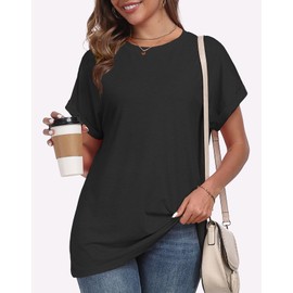 EDUWU Womens Tops Summer Oversized T Shirts Short Sleeve Tunics Fashion Dressy Clothes Trendy Business Casual Outfits 2025 L, Black