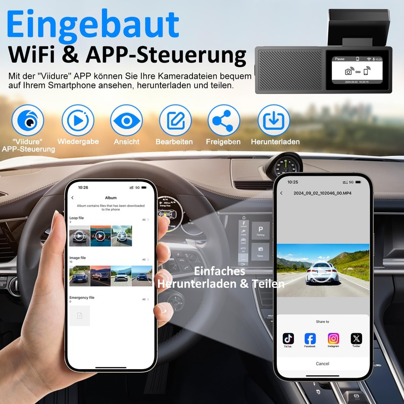 Dash Cam Car Front 2K with WiFi & Dash Cam
