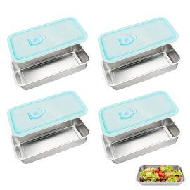 Sekonow 4 Pack Stainless Steel Snack Containers, Reusable Snack Pack Containers with Lids, Food Storage Box for Meal Prep Fruit Salad Lunch Travel, 1 Compartment