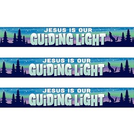 Fun Express 20 Ft. 3 3/4" x 4 1/2" Great North VBS Jesus is Our Guiding Light Plastic Caution Tape, Vacation Bible School Supplies