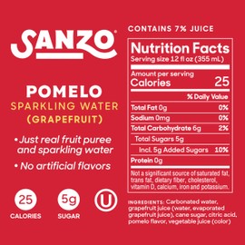 Sanzo Flavored Sparkling Water - Pomelo Grapefruit Soda - Low Calorie Low Sugar Soda - Craft Asian Drinks - Vegan Gluten Free Carbonated Flavored Water - Fizzy Bubbly Healthy Drinks - 12oz, 12 Pack
