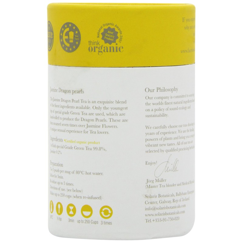 Solaris Tea Organic Loose Whole Leaf Jasmine Dragon Pearls 50