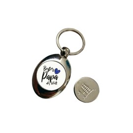 Farbwuselei Key Ring Silver Bester Papa der Welt with Heart Shopping Trolley Chip in Magnetic Holder, silver