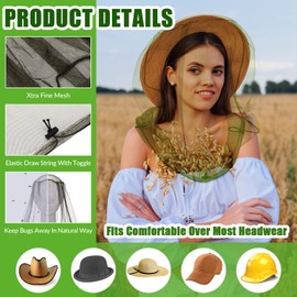 HESTYA 4 Pack Mosquito Net Mesh for Head Face Neck Fly Netting Hood from Bugs Gnats No See Net with Carry Bags for Outdoor(Army Green)