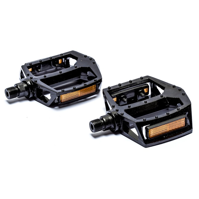 Sport Direct™ Flat-Platform 9/16" BMX/MTB Anti-Slip Reflective Black Alloy Pedals