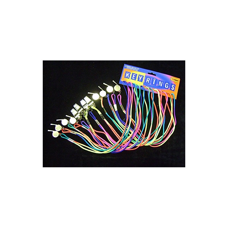 Pack Of 12 Keyring Neck Whistles With Multi Coloured Neon
