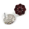 18mm D/Ruby Red Crystal Flower Stud Earrings/Rhodium Plating
