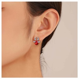 Iaceble Christmas Ruby Deer Stud Earrings Red Gem Antler Stud Earrings Crystal Elk Reindeer Earrings Xmas Rhinestone Earrings Jewelry for Women and Girls (Red)