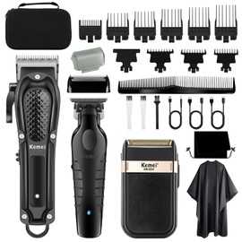 KEMEI Professional Hair Clippers for Men, Cordless Barber Clipper T-Blade Beard Trimmer Foil Shaver Set, Rechargeable Electric Fade Clipper Hair Cutting Kit, KM-1071, KM-2299, KM-2024