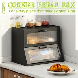 BMOSU Large Bread Box Double Layer Bamboo Bread Box for Kitchen Counter Container Farmhouse Bread Holder Capacity Bread Storage Bin(Black)