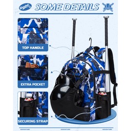 FOKDUVB Baseball Softball Backpack for Kids Boys Girls 6-8 8-12 12-14 Large Youth Bat Bag for Gear Storage Baseball Softball Tball Equipment Back Pack with Separate Shoe Bag (Blue/Black, Camouflage)