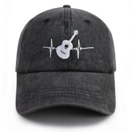 Guitar Heartbeat Hats for Guitarist Musician, Adjustable Embroidered Adult Baseball Cap, Vintage Denim Dad Caps for Men Women