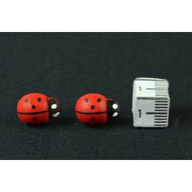 Miniblings Ladybird Beetle Stud Earrings Easter Wooden Extra Connectors