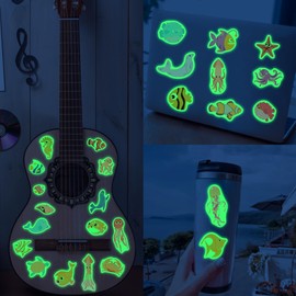 59 Pcs Colorful Fishs Sea Animals Stickers Glow in the Dark, Vinyl Sea Animals Water Bottle Sticker Pack for Teens, Waterproof Skateboard Laptop Decals for Adults Students Kids Girls Boys Adults