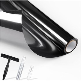 rabbitgoo One Way Window Privacy Film with Kit Window Tint for Home UV Heat Blocking Static Cling Sun Blocker Light Darkening Reflective Mirror Covering See Out Not in 17.5 in X 6.5 Feet Black Silver
