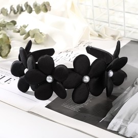 Blausky 1 Stück Frauen Haarband,Groß Blumen Stirnbänder,Perlen Haarreifen,Plain Stirnbänder,Haarbänder,Rutschfestes Stirnband,DIY Haarschmuck,für Mädchen und Damen,Outdoor Sports Yoga,Schwarz