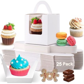 Individual Cupcake Boxes,25PCS Single Cupcake Boxes Individual with Window Cupcake Holders White Bakery Cupcake Box for Birthdays Party, Weddings, Bridal Showers,Church Bakery Party (White 25pcs)