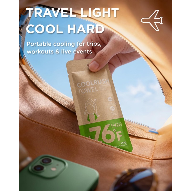 CoolRush Towel with Natural Mint Extract, Instant 3-Second Cooling Towel,