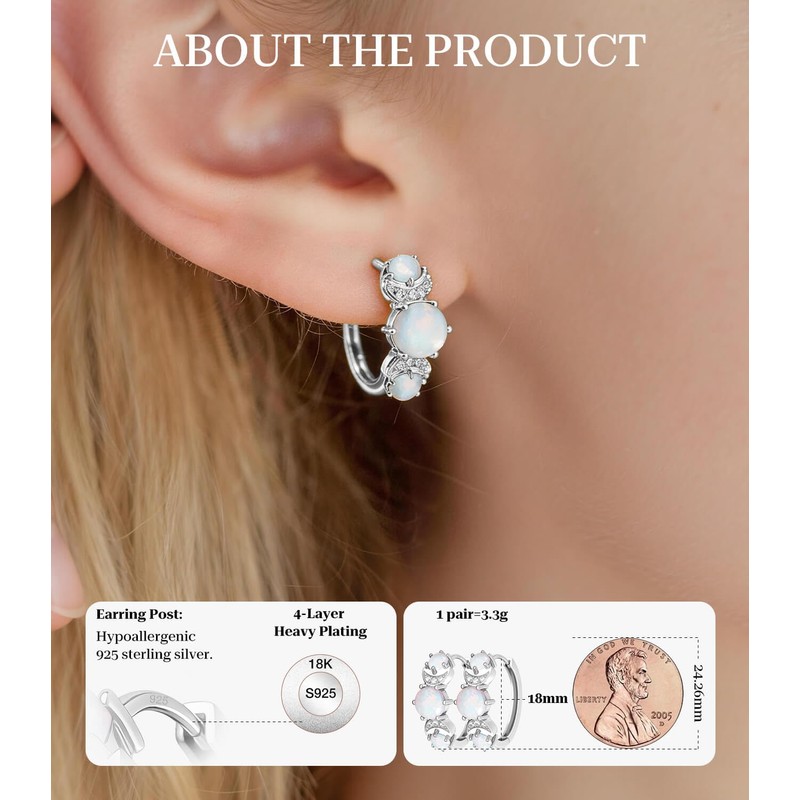 Opal Earrings for Women Hoop Earrings with Opal Huggie with