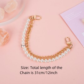 Pearl Purse Chain Extender Metal Handbag Straps Replacement Accessories for Women (Gold)