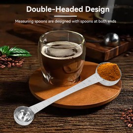 Dual Sided Measuring Spoons, 5ml and 15ml Stainless Steel Coffee Scoop Tablespoon Multifunctional Teaspoon with Scale Length for Coffee, Baking