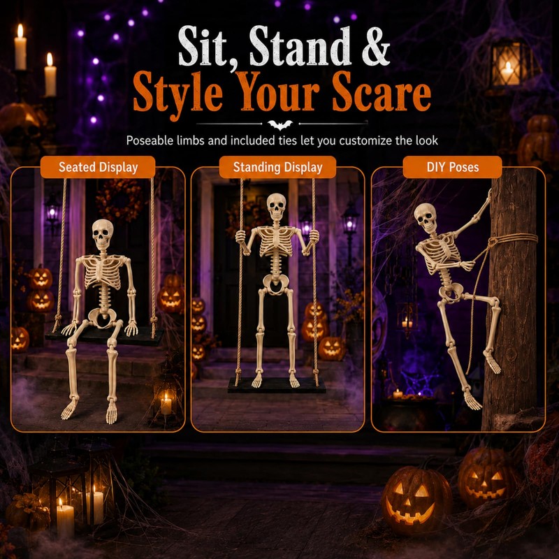 Sintuff Halloween Swinging Skeleton on Swing, Swinging Outdoor Ghost Decor