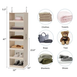FLYBOX Closet Organizer and Storage, Collapsible Hanging Closet Organizer, 3 Shelf Sturdy Baby Closet Organizer & Ideal for RV,Camper Bed Side Closets Khaki, 29 ¾" H X 12" W X 12" D, 2-Pack
