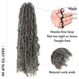 Toyotress Yanky Twist Crochet Hair - 16 Inch 8 Packs (30 Strands/Pcs) Fluffy Spring Mini Twist Passion Twist, Salt & Pepper Pre-Looped Crochet Braids Braiding Hair (16 Inch, SP/Gray-8P)