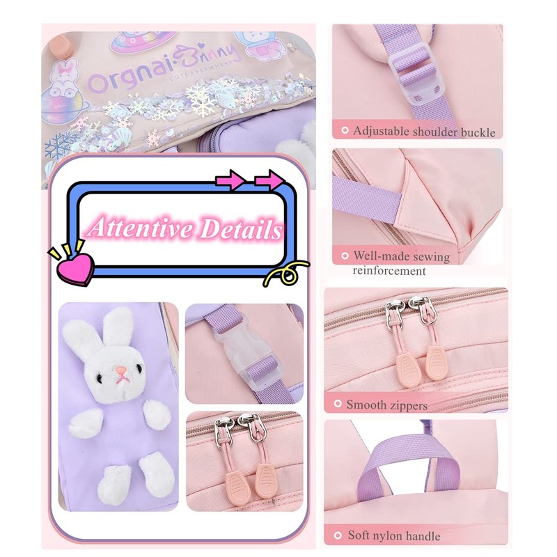 Kawaii Bunny Girls Backpacks for Elementary School Bags Causal Daypacks,