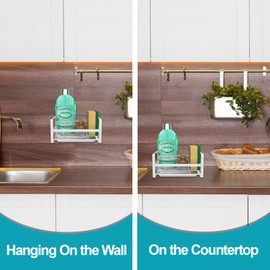 VANTEN Kitchen Sink Caddy Sponge Holder, Silver Sink Organizer, Sponge Holder for Kitchen Sink, Soap Dish Dispenser Brush Holder Storage Kitchen Accessories -Countertop or Adhesive