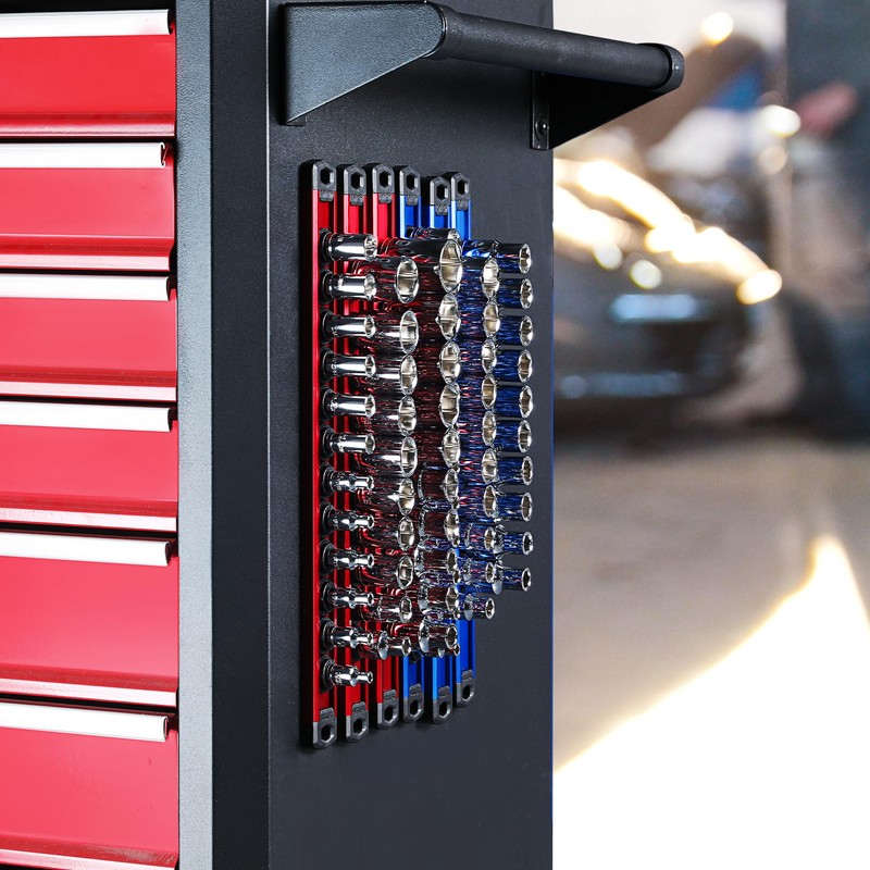 WORKPRO Magnetic Socket Organizer Set, 6-Piece Aluminum Alloy Socket Rail,