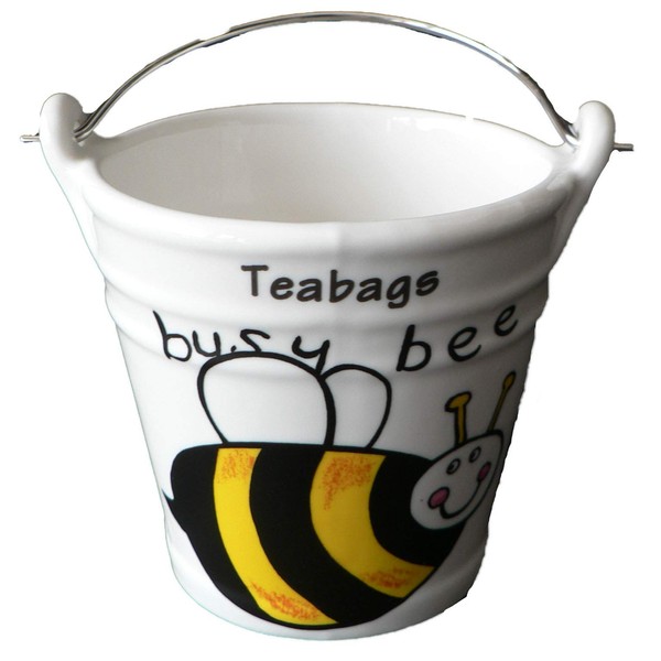 crackinchina Bumble Bee Design Teabag Tidy Bucket Porcelain Bucket Teabag Tidy (Large)