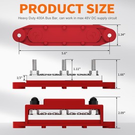 Joinfworld Power Distribution Block 400A Bus Bar 12V 48V with 3 x 5/16"(M8) Studs Marine Bus Bar Terminal Block 12 Volt DC Battery Busbar with Cover - Negative&Positive