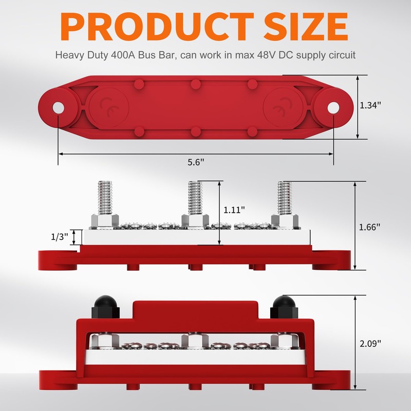 Joinfworld Power Distribution Block 400A Bus Bar 12V 48V with