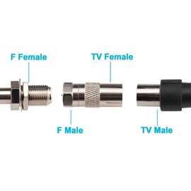 HiAoey 2 Pack TV Connector, TV T/F Type Connector Socket to RF Coax Aerial Adapter, Metric F Male TV9.5 Female RF Adapter for Antenna Cables Aerial Cables Satellite Cables Coaxial Cables